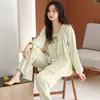 Pijama para Mujer para Primavera y Otoño, de Manga Larga, Algodón Puro, Tallas Grandes, Ropa de Casa, Nuevo Modelo 2026, Se Puede Usar Afuera, Dulce Conjunto de Otoño e Invierno