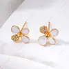 Anillo de Perla, Pendientes, Colgante, Juego de Tres Piezas Microincrustado, Flor de Cuatro Pétalos, Concha Rota con Goteo de Aceite, Lujo Retro DIY Accesible de Gama Alta