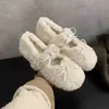 Primer Encuentro Temporada Lazo Zapatos Peludos para Mujer Otoño/Invierno Nuevo Estilo Estilo Hada Suave Zapatos de Algodón Cálidos Con Felpa Mary Jane Zapatos de Salón