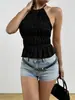 2026 Nuevos Tops de Comercio Exterior, Color Sólido Plisado de Cuello Halter Diseño de Verano para Mujer, Top Exterior sin Espalda con Amarre
