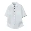 Nova Camisa de Cor Sólida com Bolsos de Caimento Solto para Homens, Moda Casual Estilo Americano Retrô Camisa de Manga Curta de Algodão e Linho