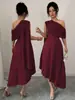 Amazon Europeu e Americano Transfronteiriço Roupas Femininas Estilo Francês Uma Alça Fita Irregular Plissado Vestido de Festa de Alta Qualidade