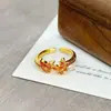 Anel Aberto Simples com Zircônia Laranja-Vermelha Vintage para Mulheres, Estilo Floral Retrô, Anel de Dedo Indicador de Nicho