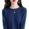 Suéter 100% Lã Pura para Mulheres, Novo Estilo Outono e Inverno, Cor Sólida, Suéter de Tricô Simples Pulôver, Top Base Soltinho, Versátil
