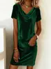 2026 Tiktok Comércio Transfronteiriço Amazon Comércio Exterior Europeu e Americano Novo Estilo Elegante Ajuste Slim Vestido Feminino de Veludo de Comprimento Médio