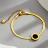 Conjunto de Colar com Pingente Redondo Preto com Números Romanos em Aço Inoxidável Corrente de Osso de Cobra Corrente para Clavícula Pulseira Brincos