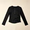 Camiseta Base de Lana Tencel con Cuello Henry para Mujer 2026, se puede usar como capa exterior o como capa interior, camiseta de manga larga ajustada con hombros normales, estilo delgado