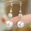 Brincos de Nicho Elegantes Avançados Brincos para Afinar Rosto Redondo Nova Moda Retro Bola de Diamante Brincos de Pérola Vermelha Explosões