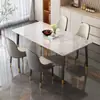 Mesa de comedor rectangular, juego de comedor de lujo ligero, combinación de 5 piezas, mesa de comedor de losa de roca, adecuada para apartamentos pequeños, sala de estar minimalista