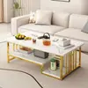 Mesa de centro para sala de estar, estilo minimalista moderno, design de luxo leve, sensação de alta qualidade, mesa de centro de camada dupla, adequada para apartamentos pequenos, mesa de jantar retangular simples