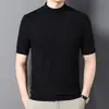 Camiseta de Manga Corta con Cuello Alto para Hombre Primavera y Otoño 2026, Suéter de Punto Imitación Lana, Capa Base Versátil Casual de Negocios