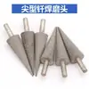 Cabezal de rectificado de diamante soldado con punta, punta triangular, forma de paraguas, vástago cónico triangular de 6 mm, malla 100, para pulido de agujeros interiores de metal y jade