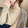 Camiseta Interior de Cuello Medio Alto para Mujer, Manga Larga, Primavera Otoño, Ropa Interior, Suéter Versátil, Delgado, Blanco, Holgado, Elegante, Top de Punto