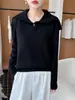 Suéter de Punto de Lana Pura Azul Marino con Cuello, Manga Larga, Suéter Holgado Elegante, Top de Lana, Nuevo Otoño/Invierno 2026