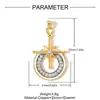 Colgante de collar DIY de cobre con circonita chapado en oro bicolor de cruz transfronteriza y estrella de ocho puntas para mujer, accesorios de joyería con forma de corazón y ojo