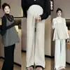 Moda Gestante 2026 outono e inverno calça de gestante que faz as pernas parecerem mais longas, calça longa de tricô versátil com fenda e alças ajustáveis