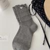 Meias de Cano Médio para Mulheres, Renda de Coração Pequeno, Novidades de Outono, Meias Femininas Estilo Ballet com Borda Bolha, Meias de Algodão com Laço, Absorventes de Suor