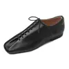 Sapatos Baixos Confortáveis de Pele de Ovelha de Primeira Camada para Mulheres, Sapatos Brancos, Novo Estilo Outono e Inverno, Sapatos de Couro Genuíno com Bico Quadrado e Tiras Finas de Boca Profunda, Tamanho 40 para Mulheres