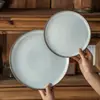 Prato de Cerâmica Verde Claro Estilo Retrô Atacado Louça Doméstica Prato Redondo Grande Prato de Jantar Prato Versátil Prato para Jantar Ocidental