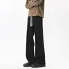 Calça esportiva patchwork, cinza casual, marca trendy estilo americano, perna reta solta, masculina, drapeada, cor de aveia, boca larga, calça de moletom