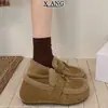 Chinelos de Couro Retro com Solado Grosso de Lã de Cordeiro Sapatos Femininos Sapatos de Algodão Quente com Pelúcia Mocassins Slip-on Sapatos Birkenstock
