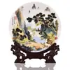 Plato Cerámico Artesanal Paisaje Pastel Cerámica Jingdezhen Plato Reloj Plato de Apreciación Estilo Chino Nuevo Decoraciones para el Hogar Adornos