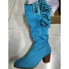 Eaby modelo de comercio exterior transfronterizo 2026 moda de invierno tacón alto tacón grueso retro punta redonda gamuza tubo alto borla botas de mujer