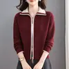 Suéter com zíper duplo 2026 para mulheres, blusa de tricô da moda de manga curta com gola estilosa, caimento solto, moderno e rejuvenescedor