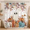 Cortina de ducha de calabaza fantasma acuarela, Cortina decorativa de baño impermeable para Halloween con 12 ganchos, Cortina de ducha impermeable