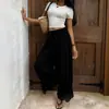 Calça Pantalona Estilo Boho com Cintura Elástica, Caimento Solto, Calça Casual, Confortável para Todas as Estações, Adequada para Viagem