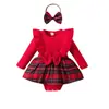 Roupas de Natal para Bebê Romper Costurado com Laço Transfronteiriço para Crianças Estilo Primavera e Outono Macacão Triangular de Manga Longa para Bebê Menina