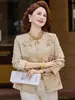 Nuevo Estilo Ropa de Madre Principios de Otoño Nuevo Estilo Chino Chaqueta para Mujeres de Mediana Edad Top Estampado Temperamento Holgado Delgado Cárdigan Corto