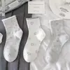 Nuevo estilo popular 2026: calcetines de tobillo con lazo color gris brezo, calcetines de media pantorrilla para mujer para primavera y otoño, diseño simple de encaje otoño/invierno, estilo coreano, modernos