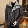 Jaqueta de Couro Simples Versátil Estilo Novo para Homens, Forrada com Lã Grossa de Inverno, Resistente ao Vento, Couro e Pelo Integrados, Casaco Jaqueta com Gola Reversível
