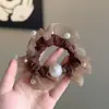 Scrunchie de cetim com malha e pérolas estilo coreano, elástico de cabelo versátil para o dia a dia, acessório de cabelo elástico doce e moderno