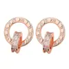 Aretes de Circonita con Números Romanos de Doble Aro para Mujer, Estilo Celebridad de Internet, Aretes Entrelazados con Colgantes Circulares Incrustados de Diamantes