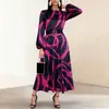 Nuevo vestido casual de manga larga de talla grande, suelto, de estilo europeo y americano, transfronterizo, para mujer, vestido midi estampado elegante y a la moda