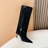 6900-3 Botas de Mujer de Pierna Recta Punta Fina Caña Ancha Hebilla Metálica Botas de Longitud Media Talla Grande Tacón Grueso Botas para Pantalones Botas de Mujer