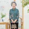 2024 Top Middle-aged Mãe Feminina Estampada Ocidental estilo Silk Camisa de meia-idade e idosa Vovó Verão Atacado