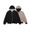 Chamarra con Capucha Retro Estilo Americano de Doble Uso Patrón Piedra de Hounds Tooth con Cierre para Primavera y Otoño para Hombre, Corta, Holgada, Casual, Top