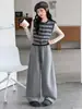 Pantalones casuales nuevos de otoño para niñas, con cintura de parche bordada, pierna ancha curva, pantalones de chándal de primavera y otoño para niñas, pantalones largos de moda