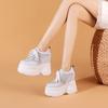 Primavera Transpirable Nuevo Calado Tacón Super Alto Altura 14cm Altura Pequeña Adelgazante Combinable Zapatos con Cordones para Mujer