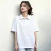 Camiseta casual de algodón puro para mujer, manga corta, cuello polo, estilo casual estudiantil, top versátil estampado estilo Ins, camiseta de moda