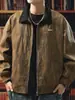 Jaqueta de Trabalho Estilo 2026 com Gola e Forro de Fleece para Homens, Retro Americano Casual Versátil Confortável Tendência Top