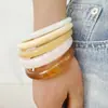 Joias Transfronteiriças Europeias e Americanas, Pulseira de Resina Macaron Gradiente Simples Versátil, Conjunto de Pulseiras Empilháveis Moderno e Elegante