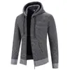 Chaqueta cárdigan de punto con capucha para hombre de otoño e invierno, chaqueta suéter gruesa acolchada con cremallera, abrigo de lana casual holgado