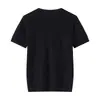 Suéter de Lã Merino Fina 16 Gauge Fio Yangtze Alemão Gola Redonda Manga Curta Primavera/Verão Camiseta Fina Versátil para Mulheres