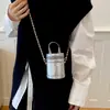 Mini bolso patchwork, nuevo y exquisito bolso cilíndrico, bolso de cadena tipo cubo, bolso cruzado de cadena de color liso para mujer