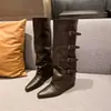 Botas Altas Hasta la Rodilla para Mujer 2026 Nuevas de Verano para Personas Bajas Botas Largas que Aumentan la Altura Hebilla de Cuero Botas Altas de Montar