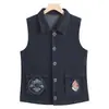 Ropa de madre, chaleco de mezclilla sin mangas talla grande, chaleco de moda con bolsillo bordado, chaqueta de un solo hombro para mujeres de mediana edad y mayores